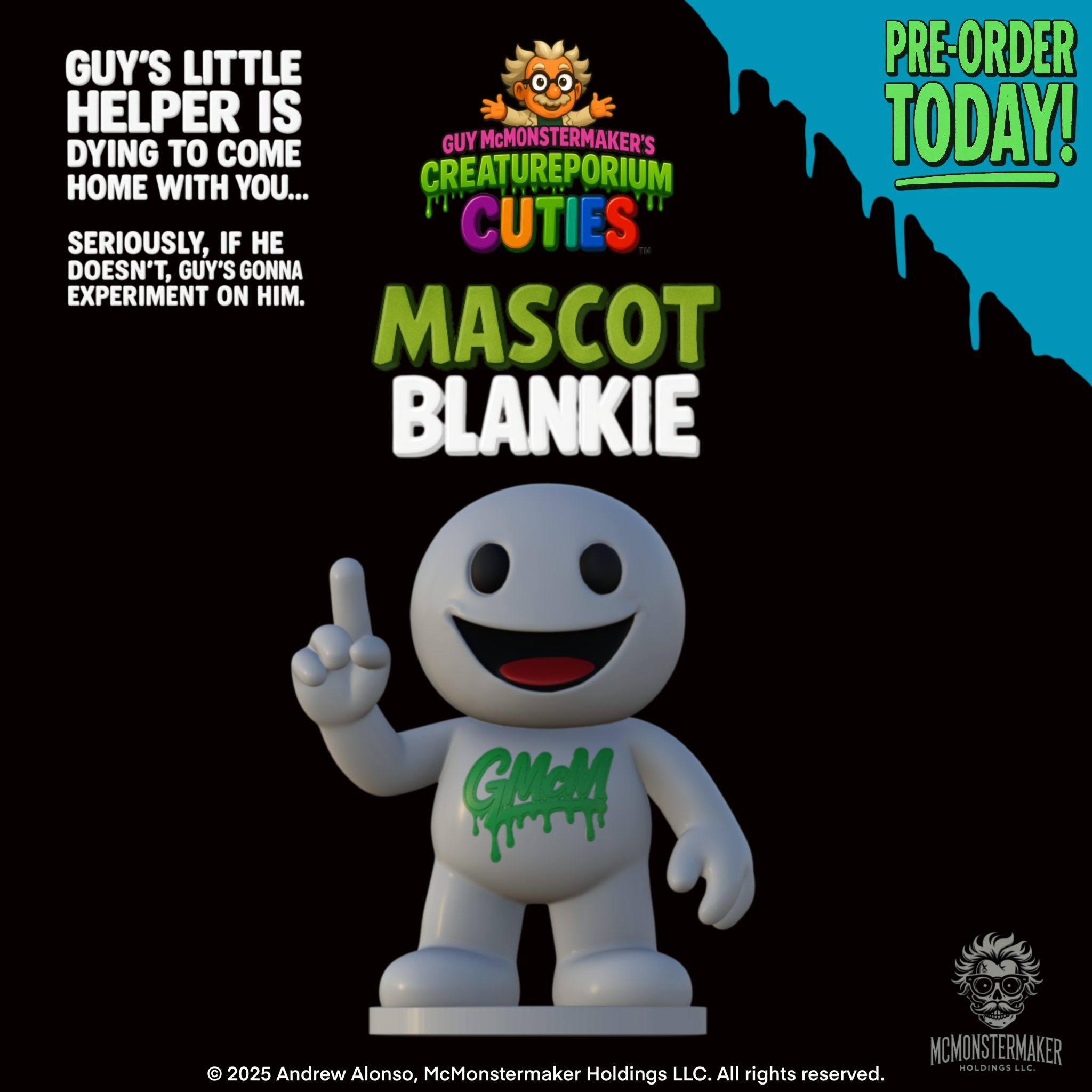 Blankie collectible figure – blank character and helper to Guy McMonstermaker, Creatureporium mascot.